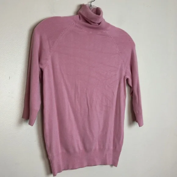 Zara High Collar Turtleneck Fine Ribbed Knit 3/4 Sleeve Sweater in Pink - Picture 10 of 14